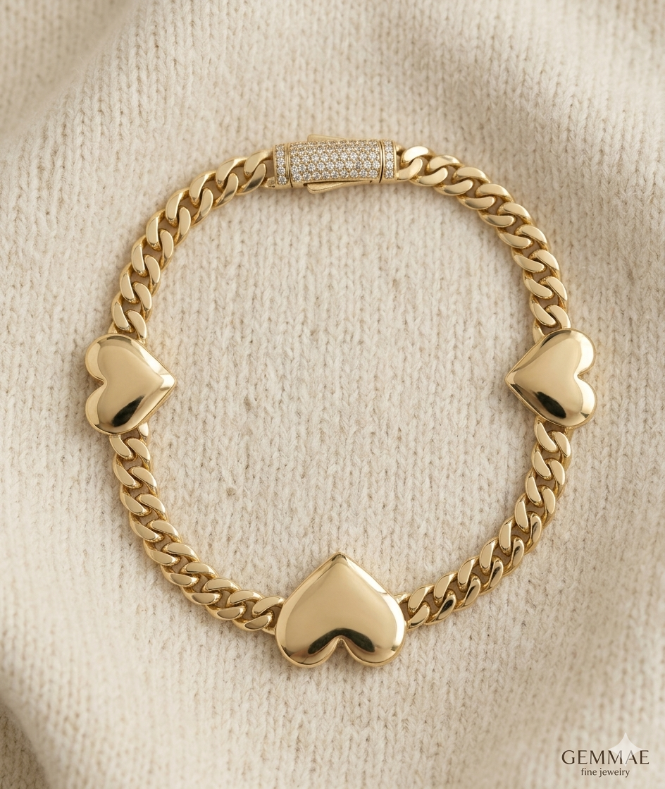Manilla 3 corazones 10 kt zize 7 estilo monaco