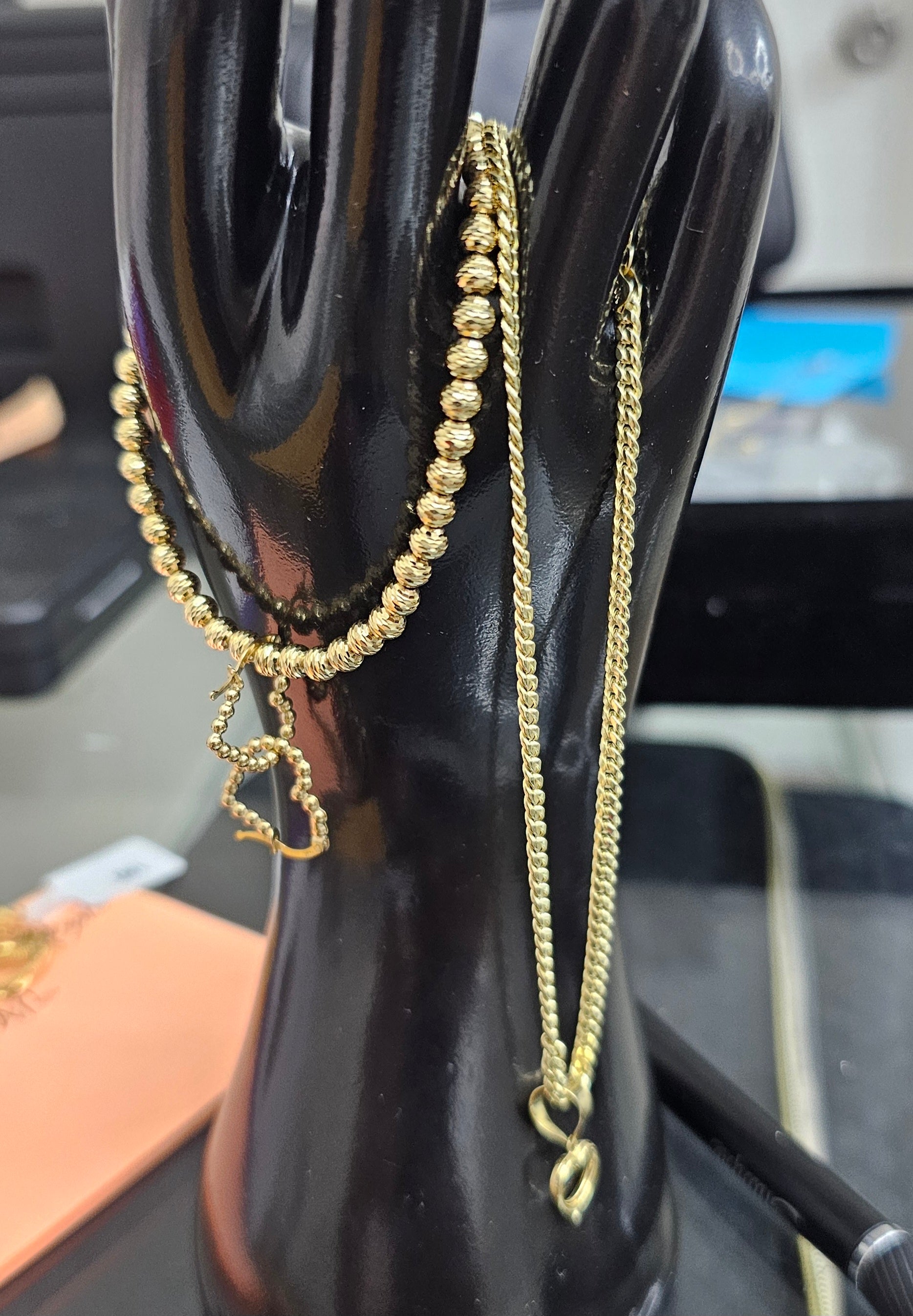 Hermoso set de manilla tobillera aretes y dije 10 kt