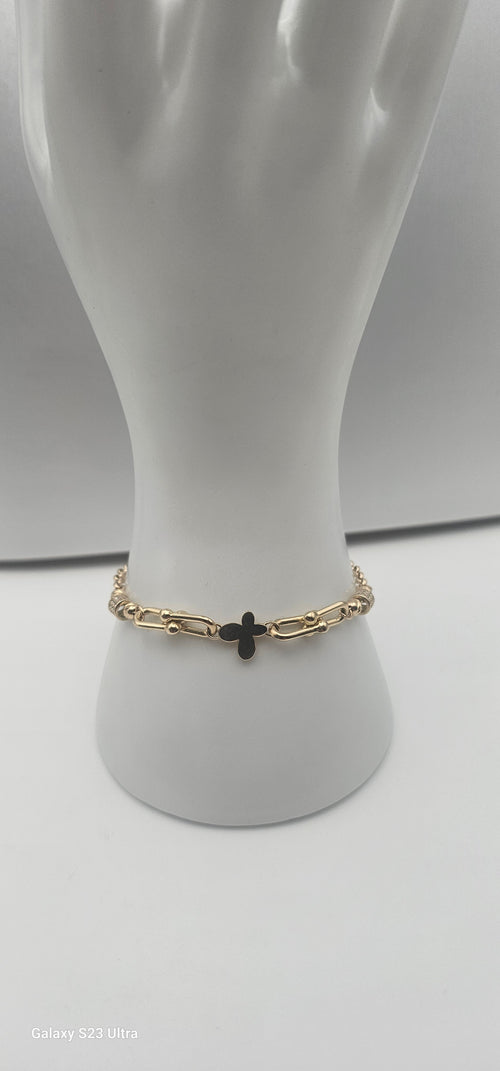 10K Gold Clover Link Bracelet – 7.5 Inch Chain