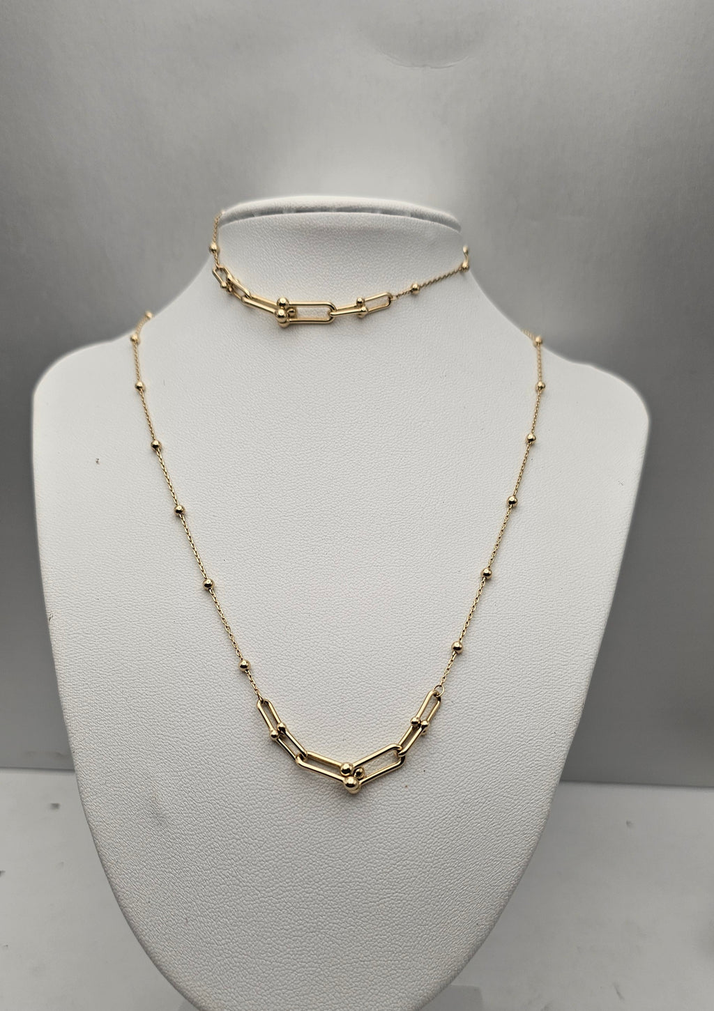 10KT Gold Tiffany Link & Beaded Chain Set