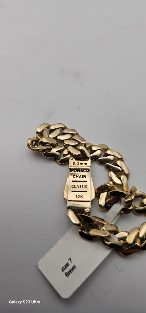 10K Yellow Gold Cuban Link monaco  Bracelet – Size 7......8 mm Width