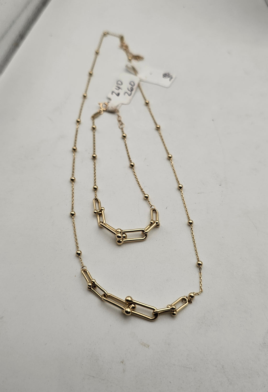 10KT Gold Tiffany Link & Beaded Chain Set